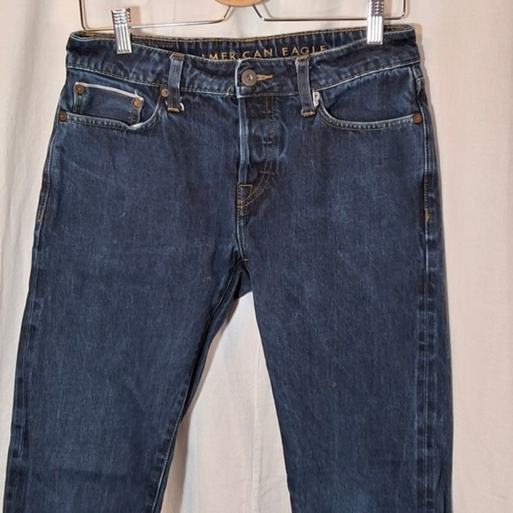 American Eagle Mens Skinny Jeans Dark Indigo Wash Button Fly Selvedge‎ 30x30